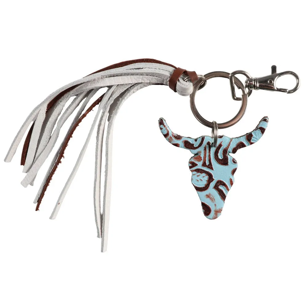 Fort Worth Long Horn Turquoise & Brown Key Ring