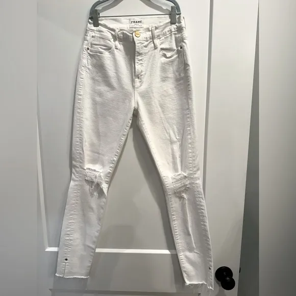 Frame Denim Jeans Size 27 Le Skinny de Jeanne White Distressed Crop