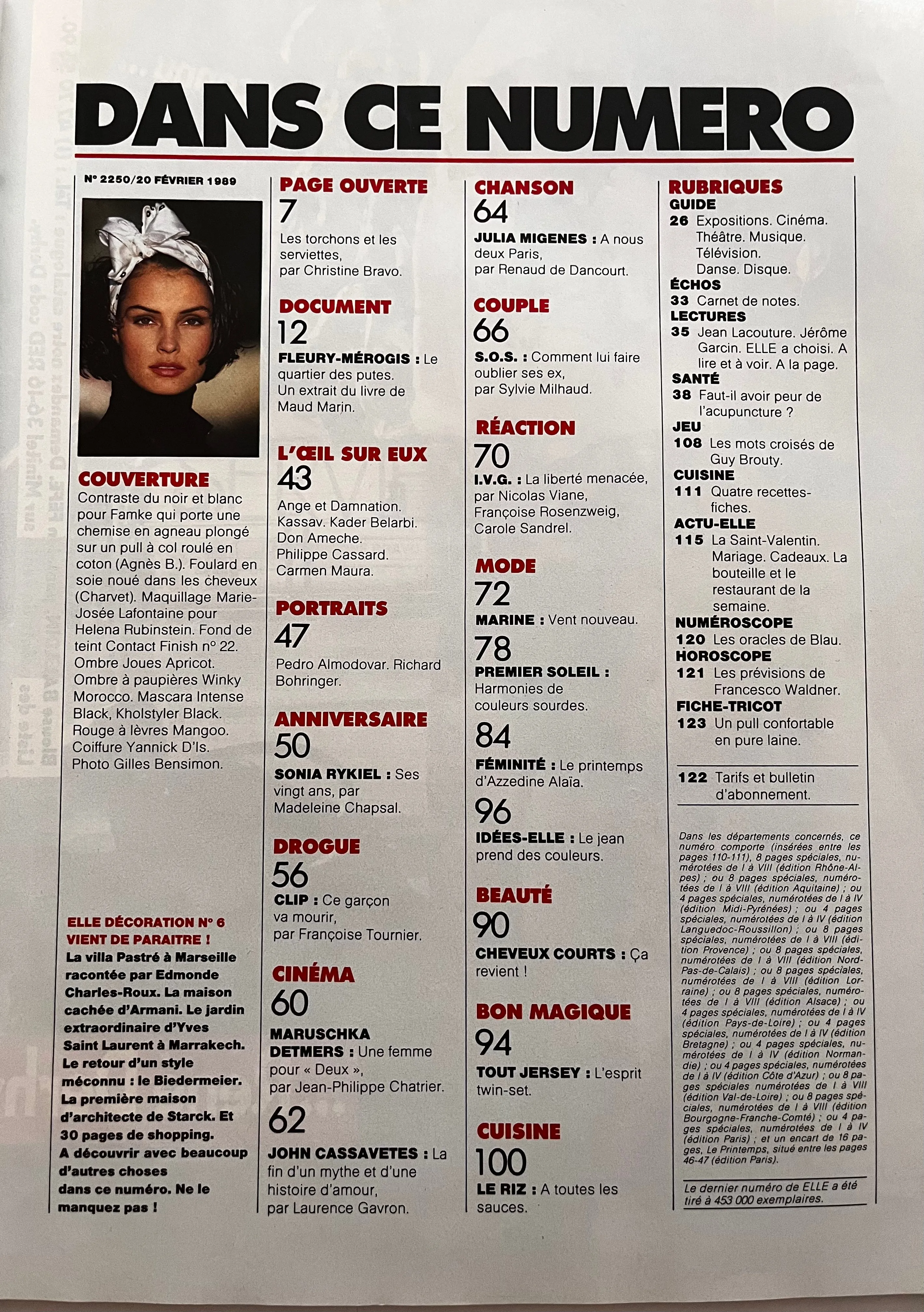 French Elle Magazine - 20 février 1989 - n.2250