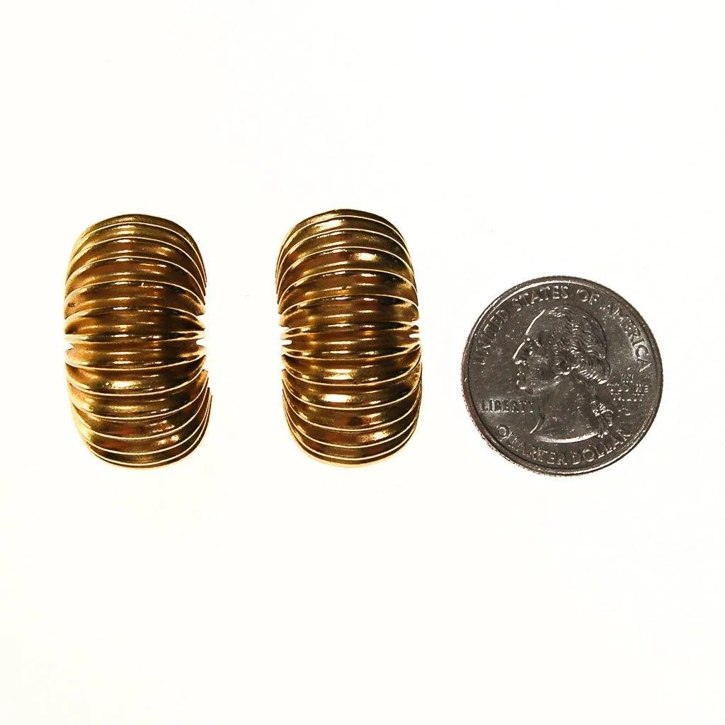 Gay Boyer Gold Ribbed Hoop Earrings