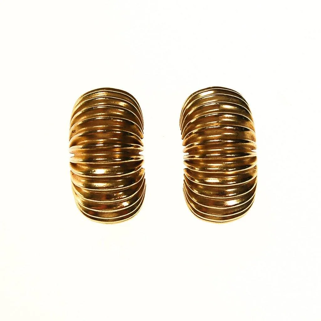 Gay Boyer Gold Ribbed Hoop Earrings