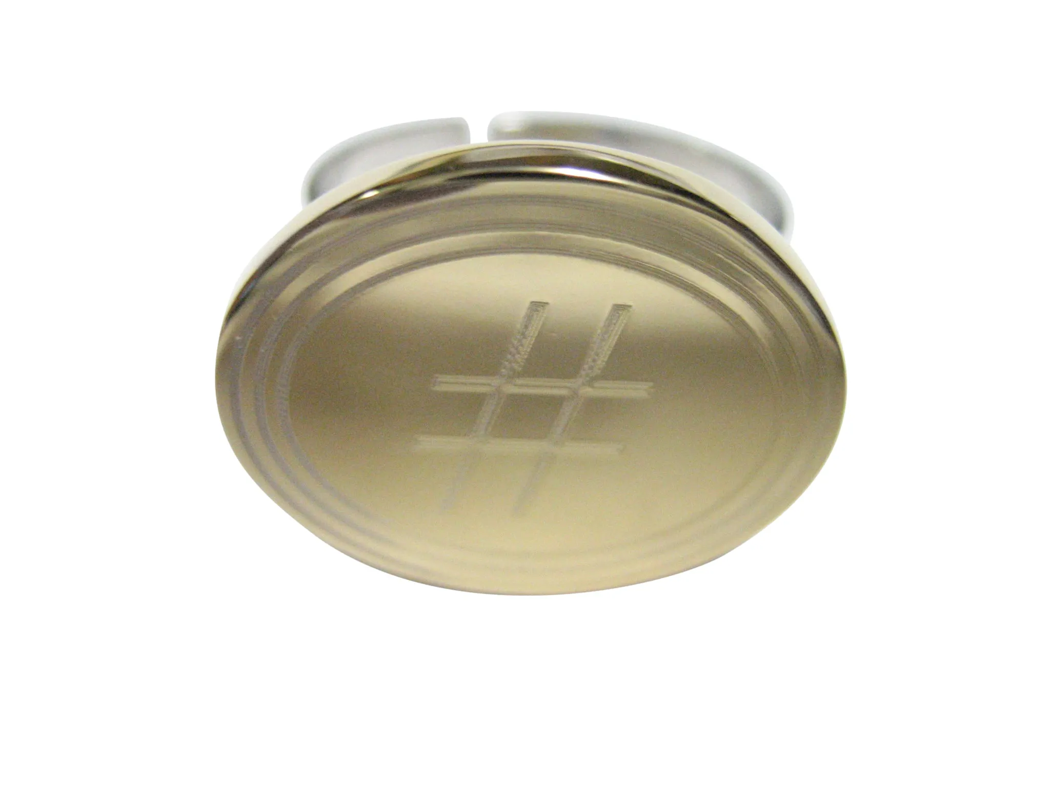 Gold Toned Etched Oval Pound Hash Tag Symbol Pendant Adjustable Size Fashion Ring