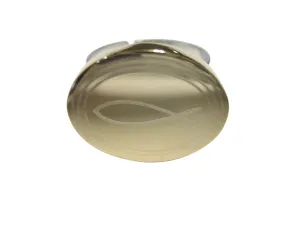 Gold Toned Etched Oval Religious Ichthys Fish Adjustable Size Fashion Ring