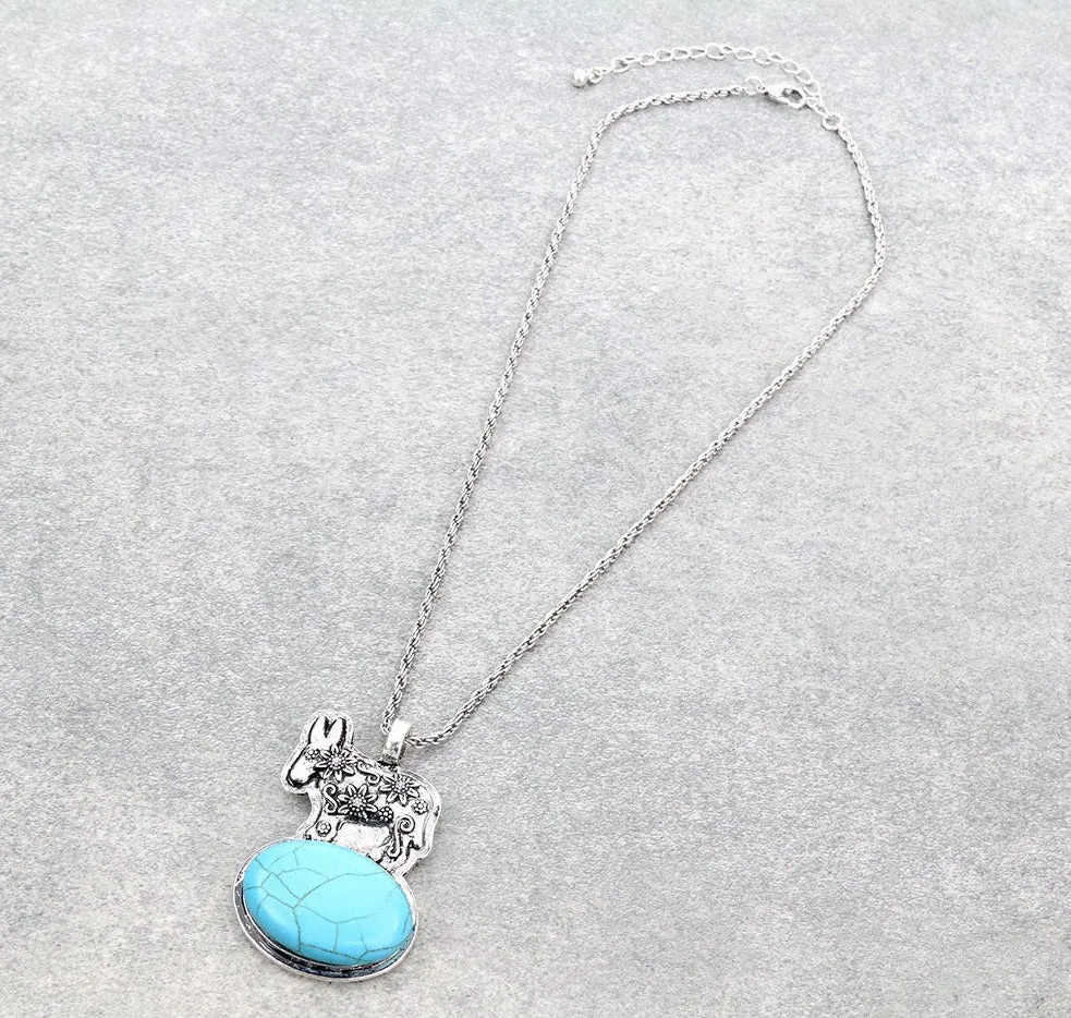 Gordon Flowered Donkey on a Stone Fashion Necklace - 16"