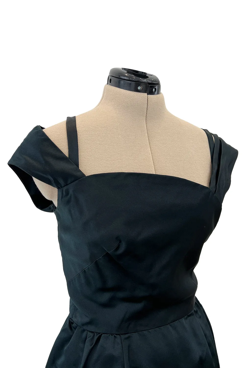 Gorgeous 1950s Harvey Berin Black Silk Cocktail Dress w Asymmetrical Neckline