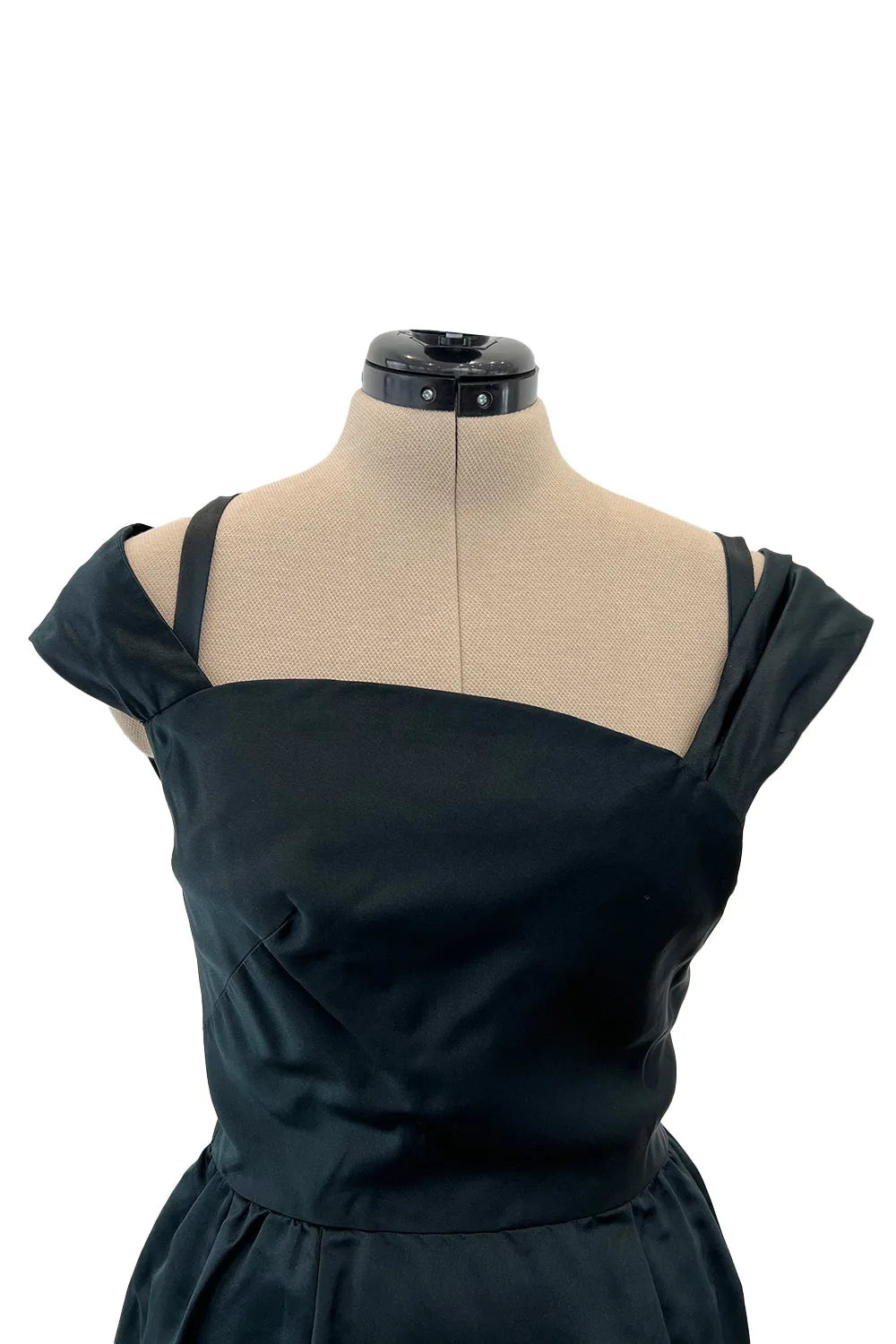 Gorgeous 1950s Harvey Berin Black Silk Cocktail Dress w Asymmetrical Neckline