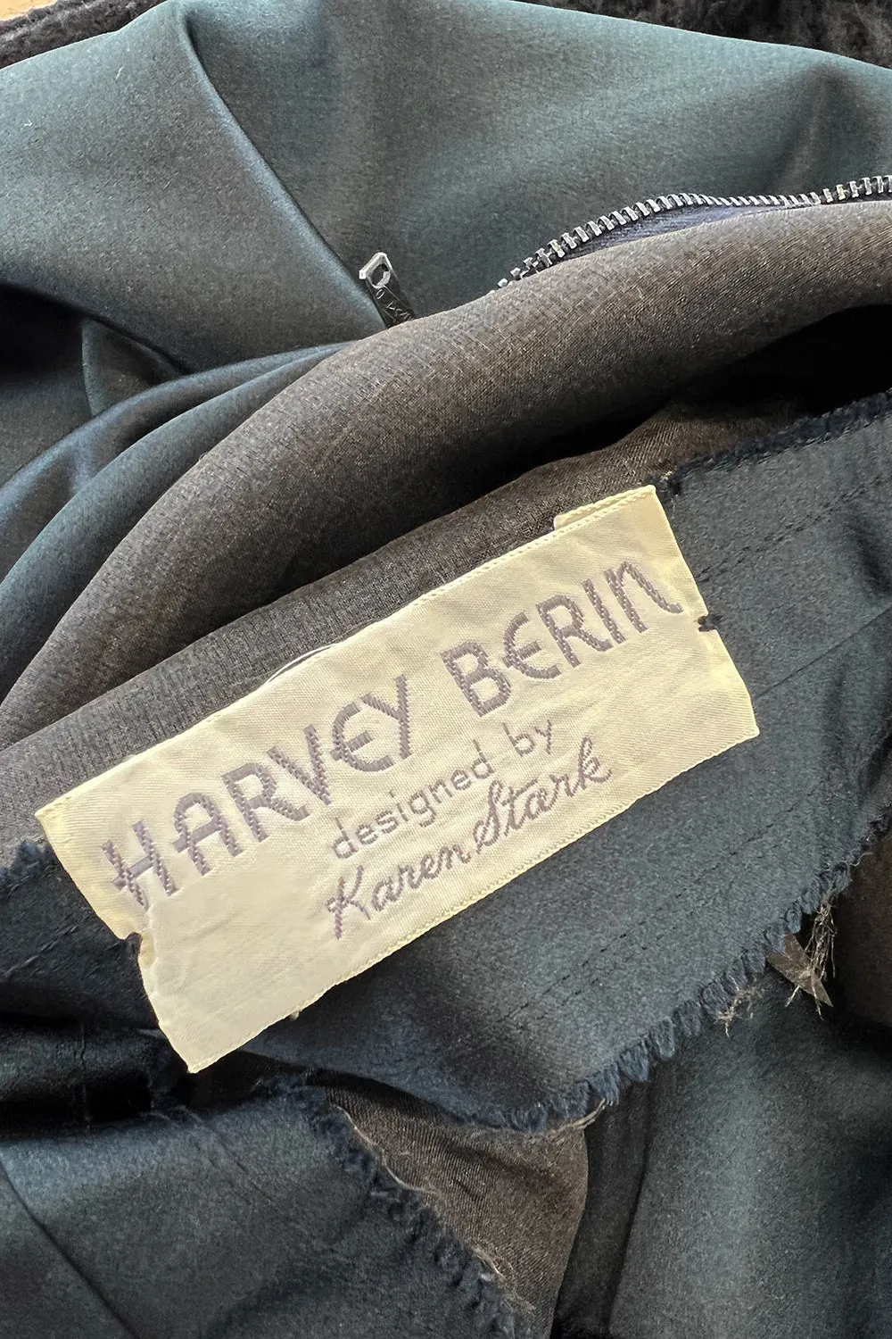 Gorgeous 1950s Harvey Berin Black Silk Cocktail Dress w Asymmetrical Neckline