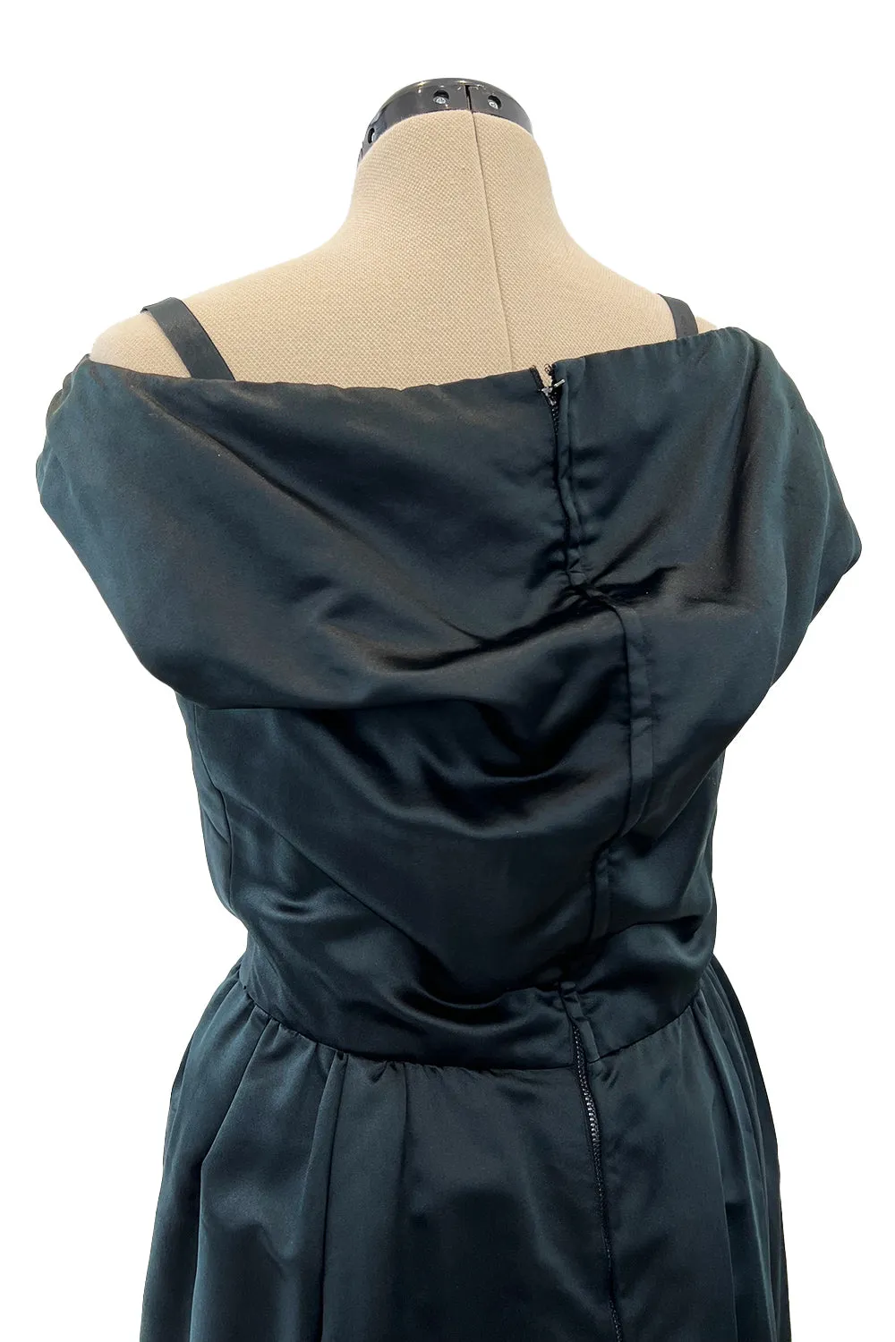 Gorgeous 1950s Harvey Berin Black Silk Cocktail Dress w Asymmetrical Neckline