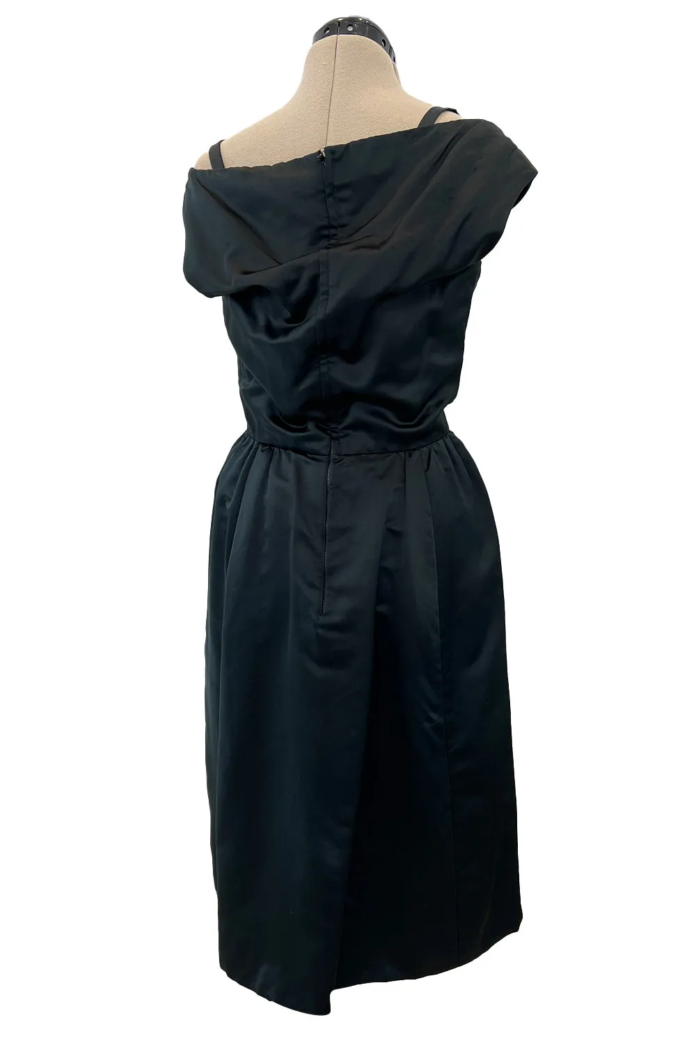 Gorgeous 1950s Harvey Berin Black Silk Cocktail Dress w Asymmetrical Neckline