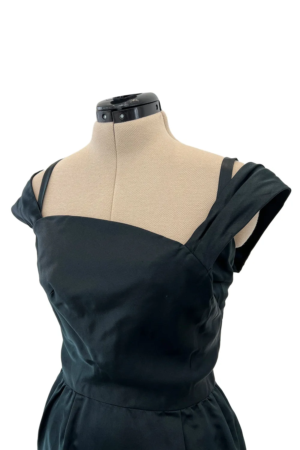 Gorgeous 1950s Harvey Berin Black Silk Cocktail Dress w Asymmetrical Neckline