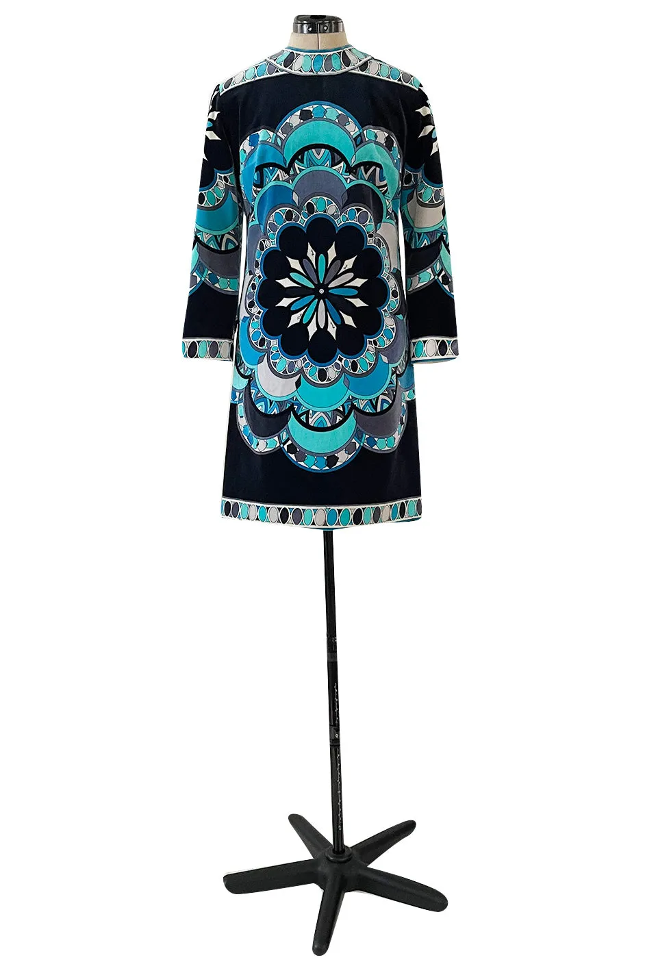 Gorgeous 1960s Emilio Pucci Velvet Dress in Ocean Blues & Classic Circle Print