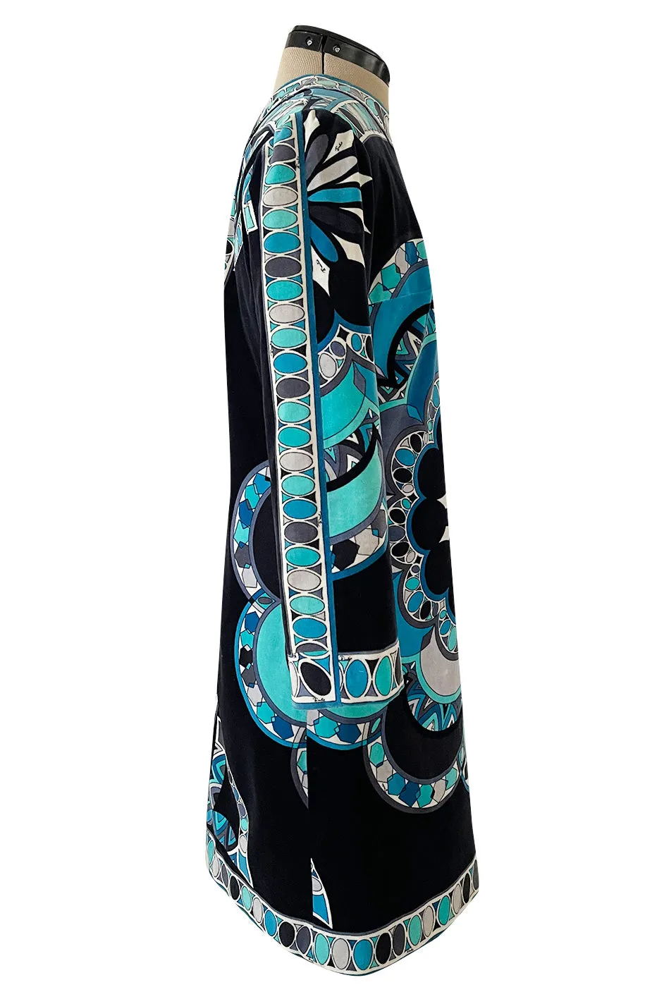 Gorgeous 1960s Emilio Pucci Velvet Dress in Ocean Blues & Classic Circle Print