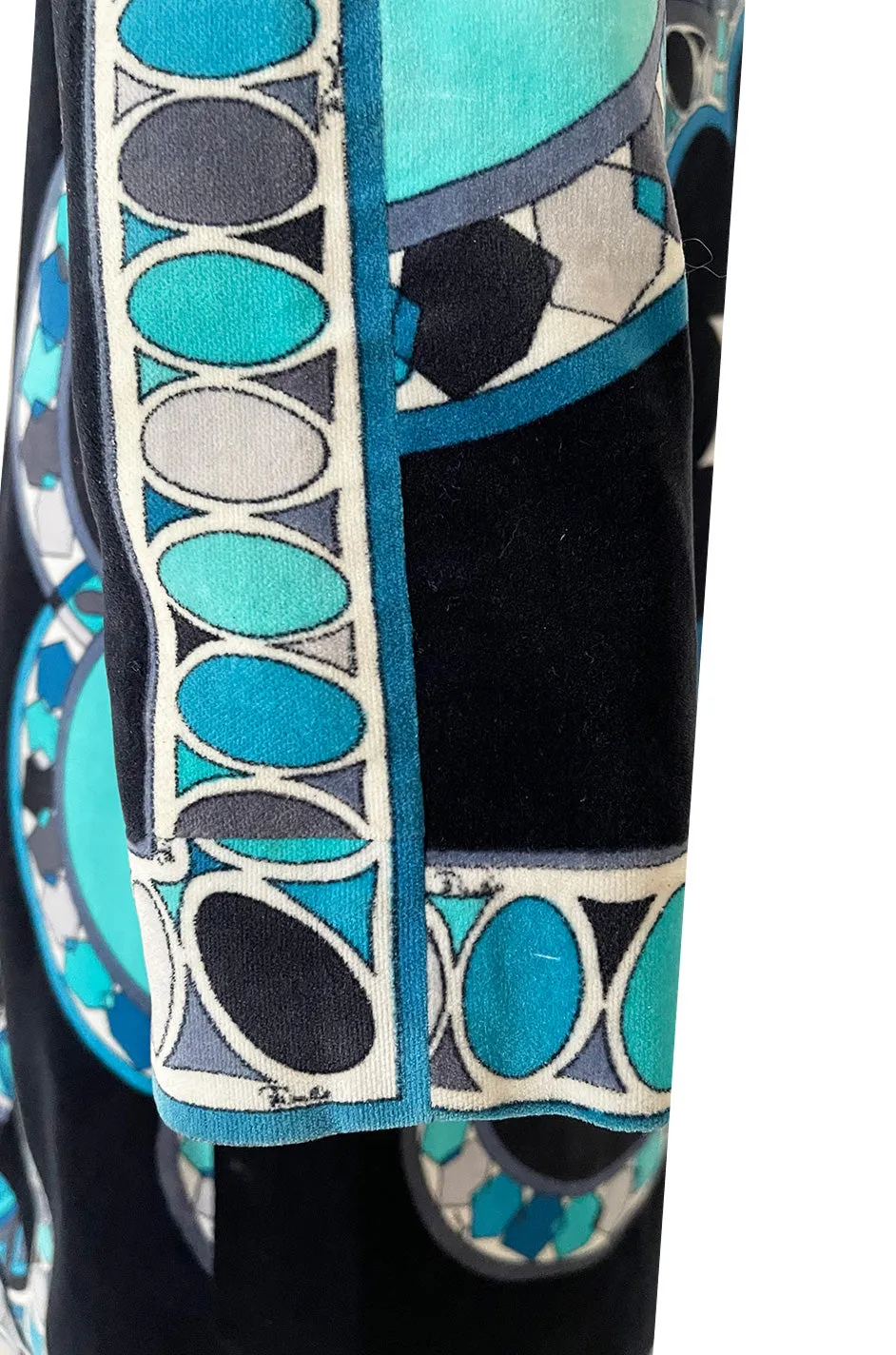 Gorgeous 1960s Emilio Pucci Velvet Dress in Ocean Blues & Classic Circle Print