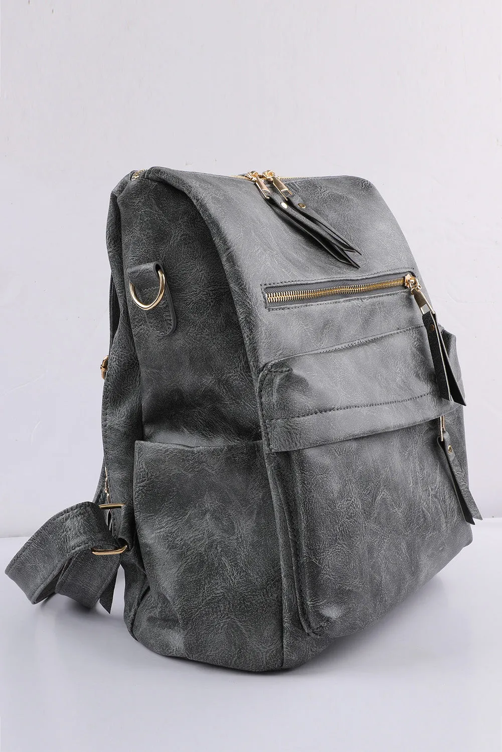 Gray Casual Versatile PU Leather Backpack