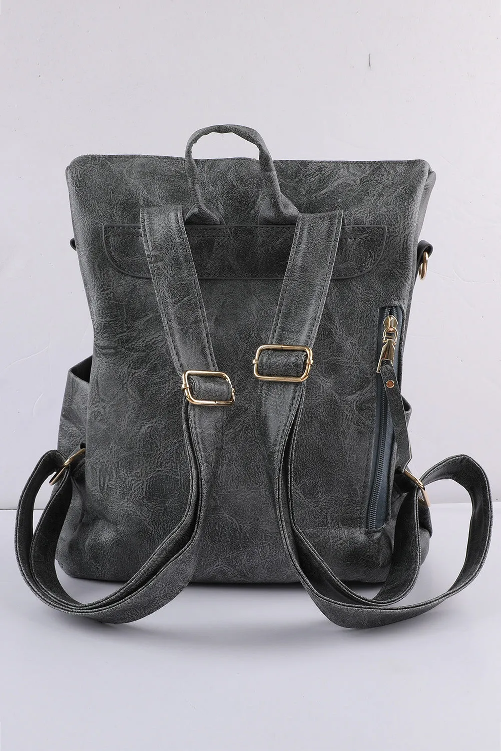 Gray Casual Versatile PU Leather Backpack