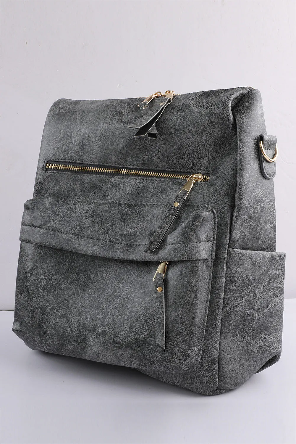 Gray Casual Versatile PU Leather Backpack