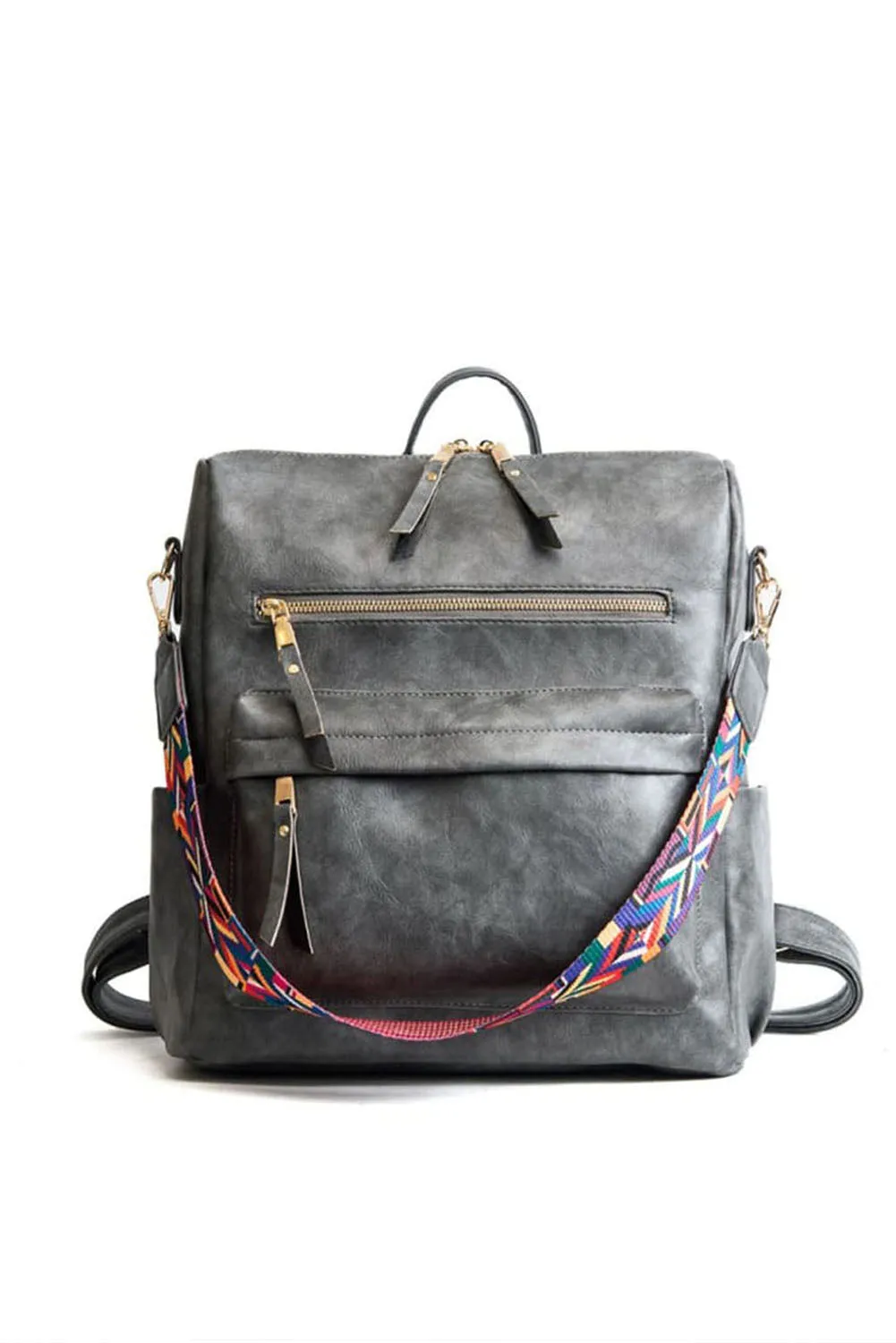 Gray Casual Versatile PU Leather Backpack