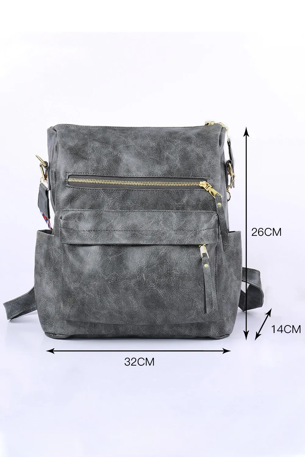 Gray Casual Versatile PU Leather Backpack