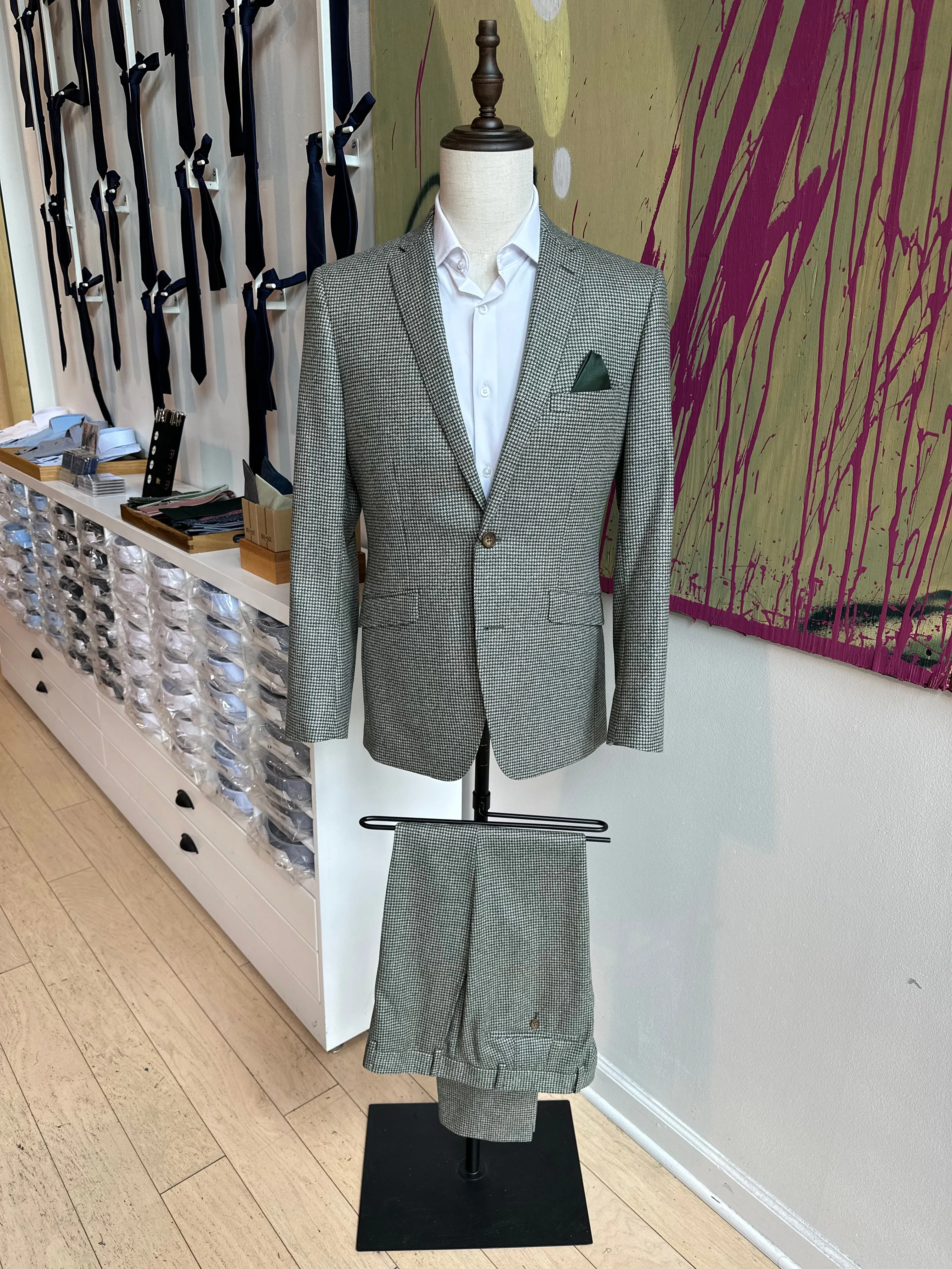 Green & Cream Houndstooth Premium Coat