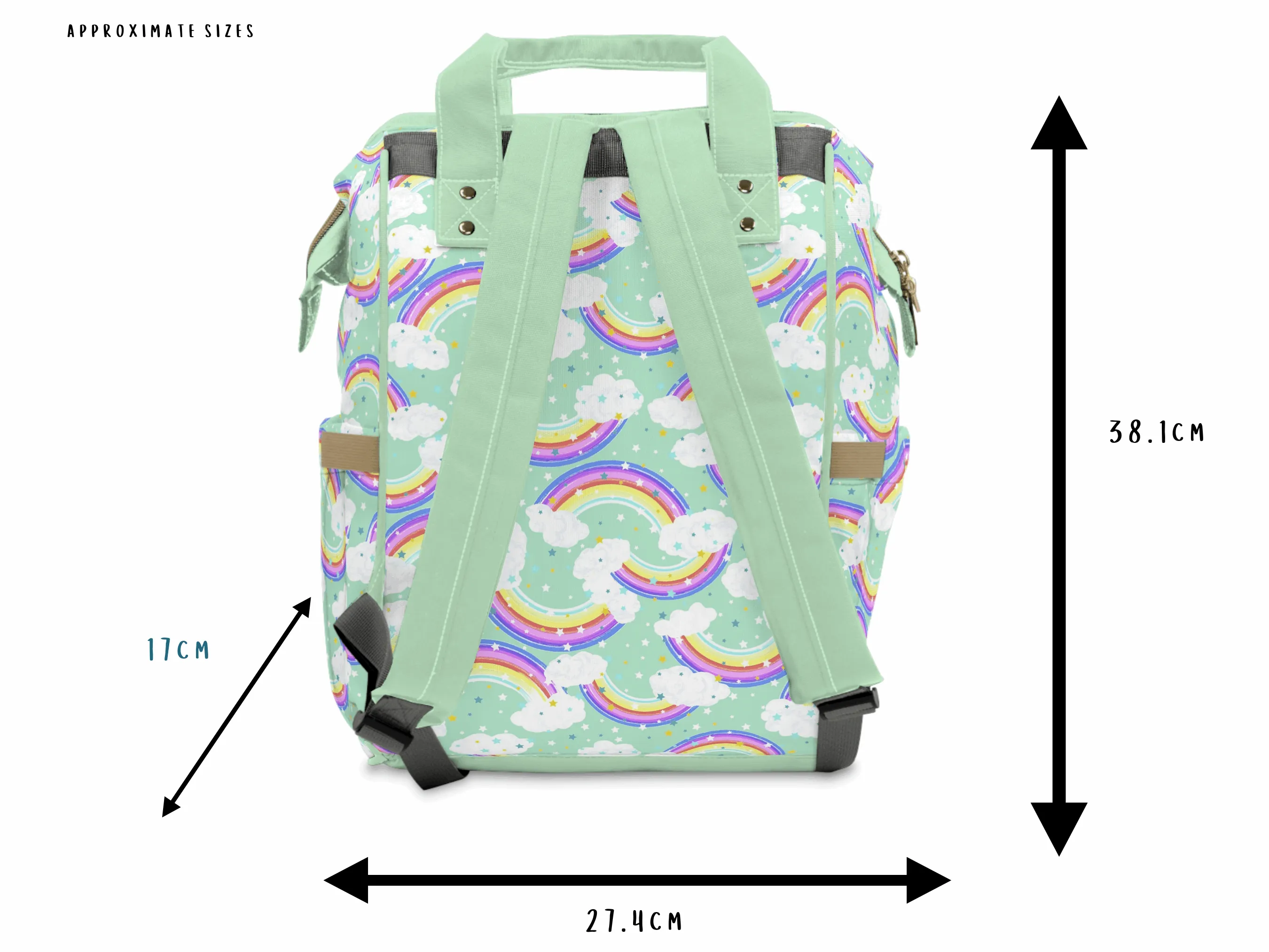 Green Baby Changing Nappy Bag - Happy Rainbow