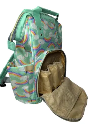 Green Baby Changing Nappy Bag - Happy Rainbow