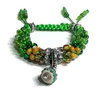 Green bracelet, Handmade green beaded Kumihimo wrap, woman size, macrame clasp, Boho-chic, The green mix bracelet