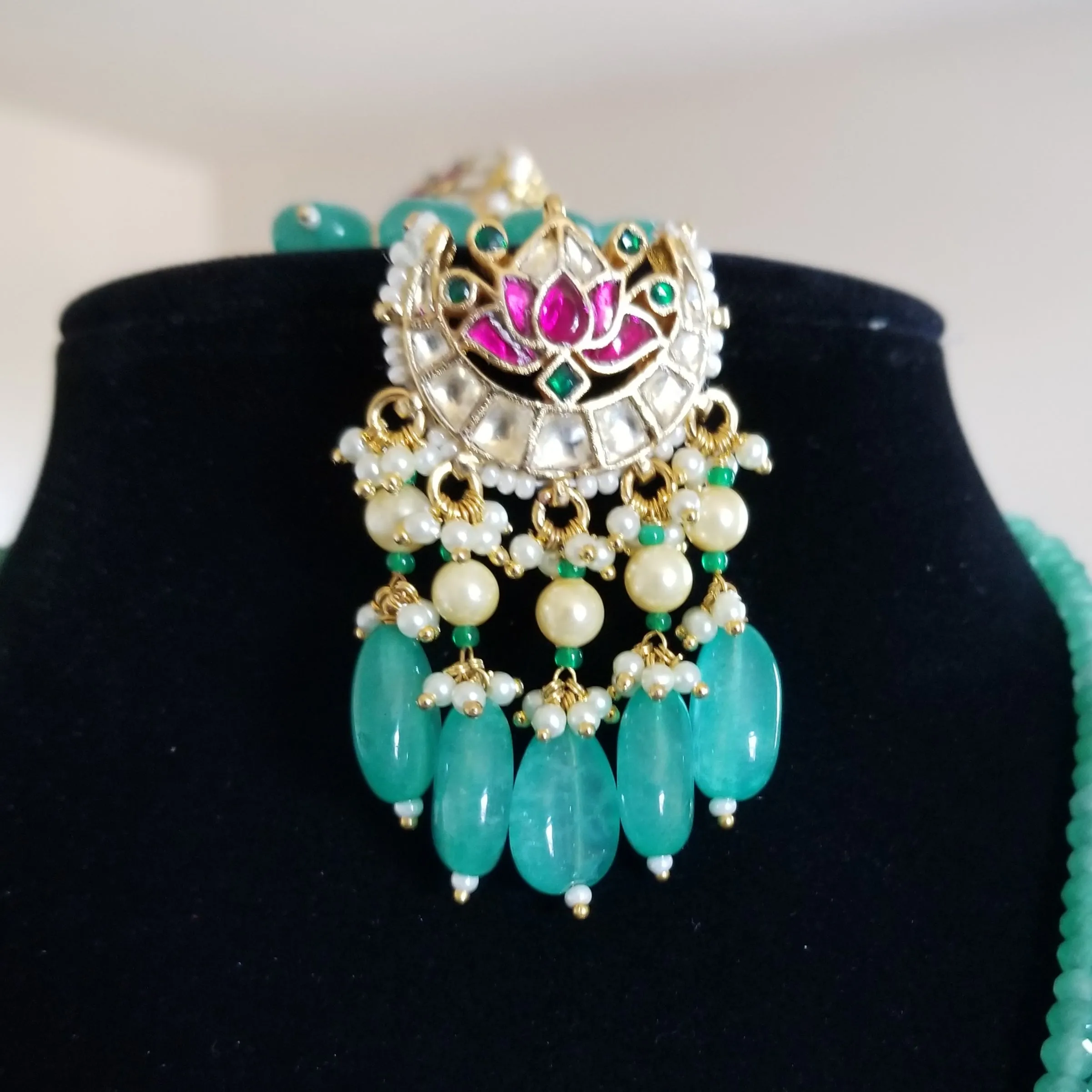 Green Hydro Beads Pachi Kundan Set