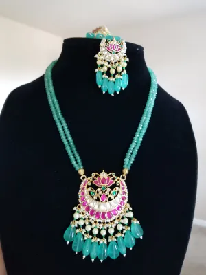 Green Hydro Beads Pachi Kundan Set