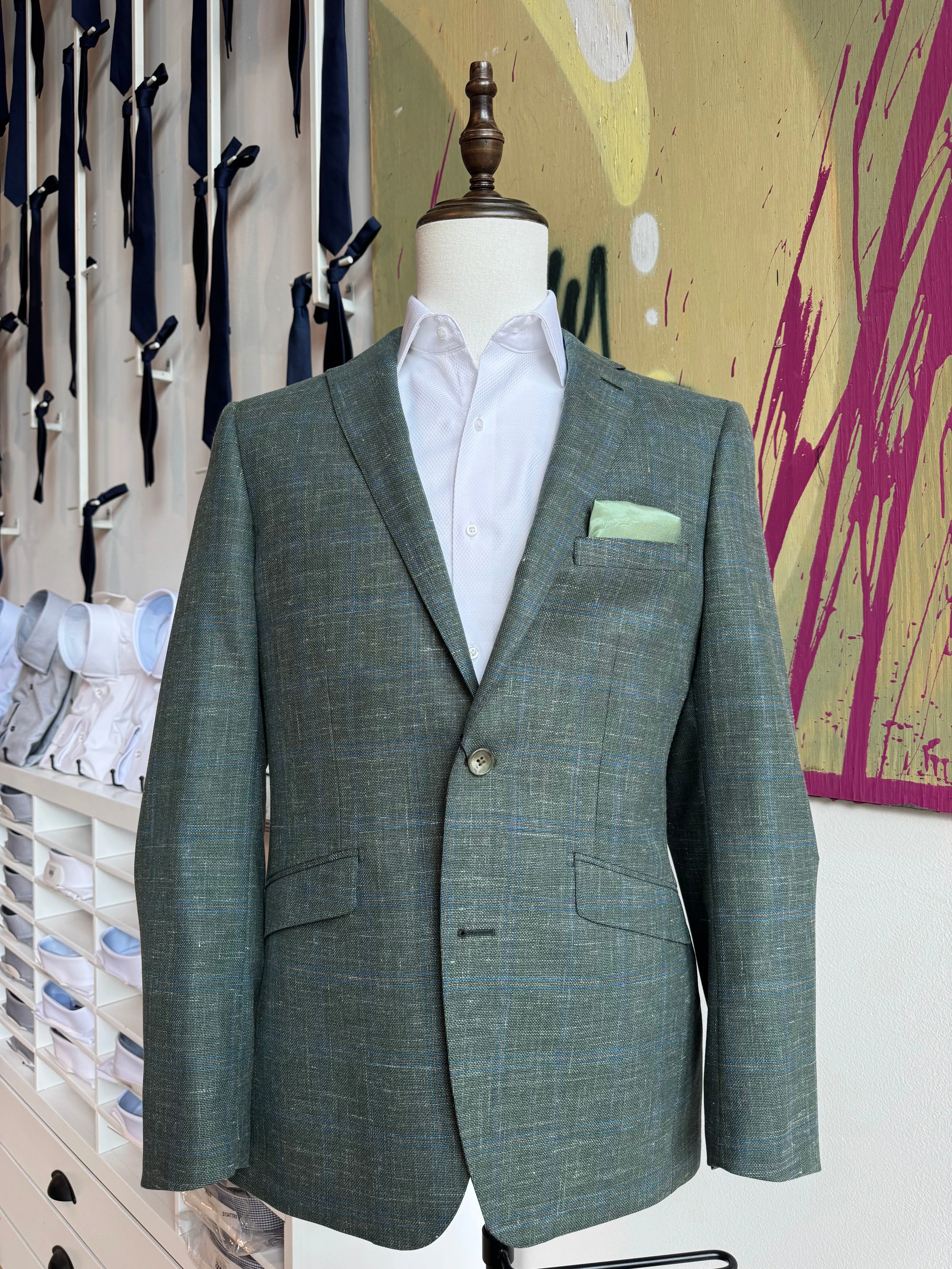 Green Plaid Hopsack Blazer