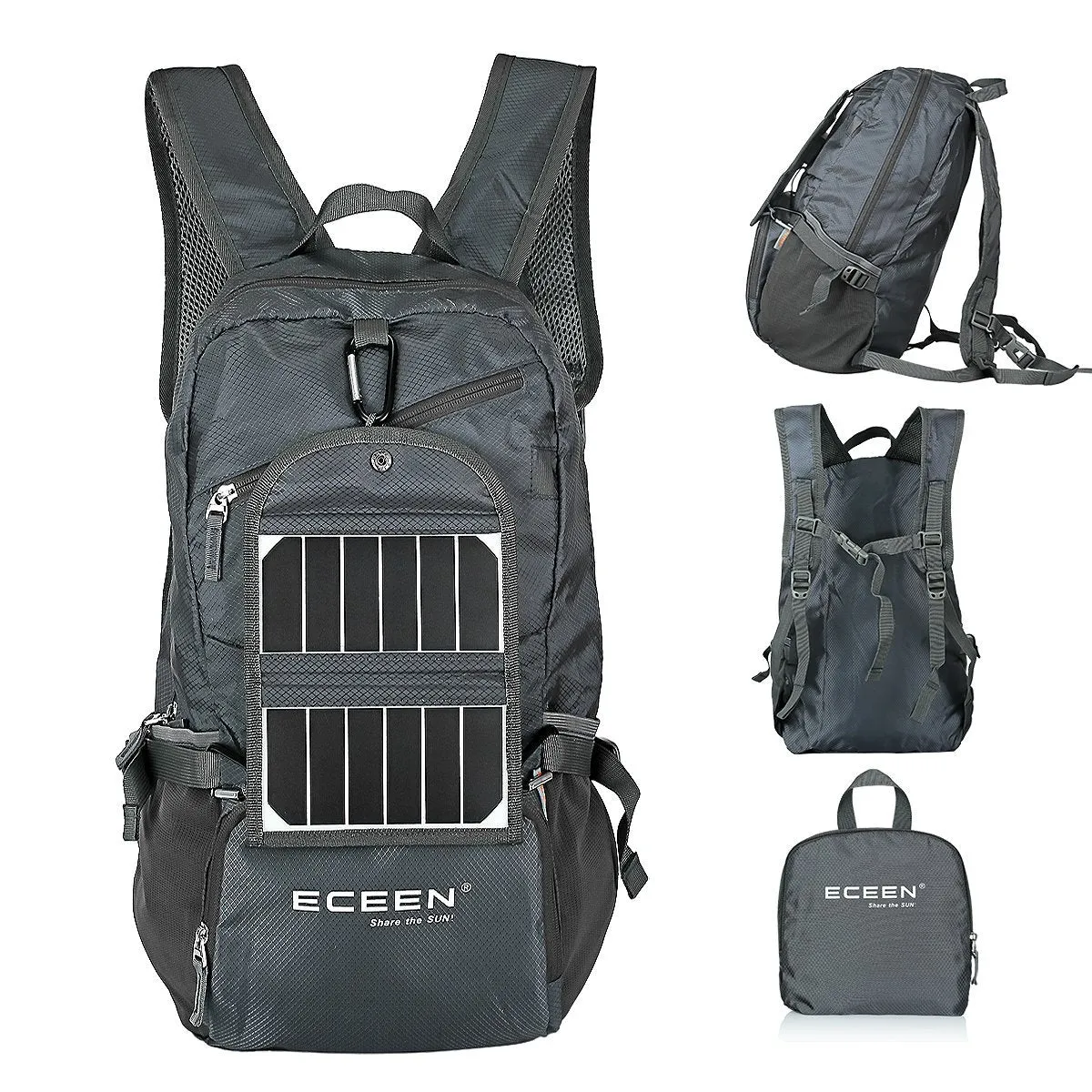 Grey 3.25 Watt Solar Battery Charger Backpack Charge Smart-phones Tablets and More