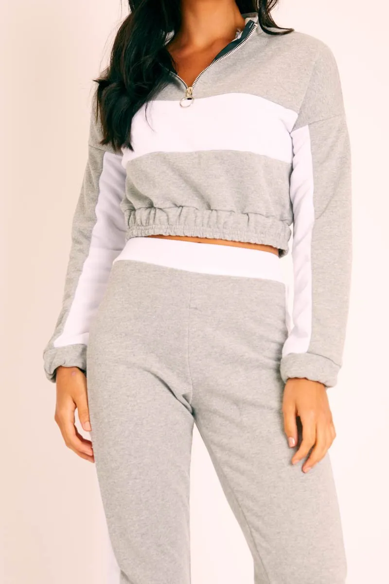 Grey White Stripe Cuff Bottom Tracksuit Co-ord - Nadie