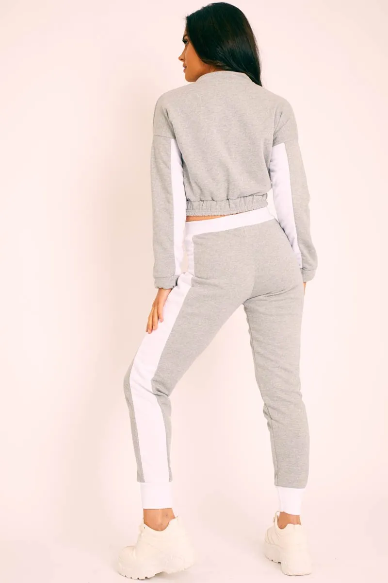 Grey White Stripe Cuff Bottom Tracksuit Co-ord - Nadie
