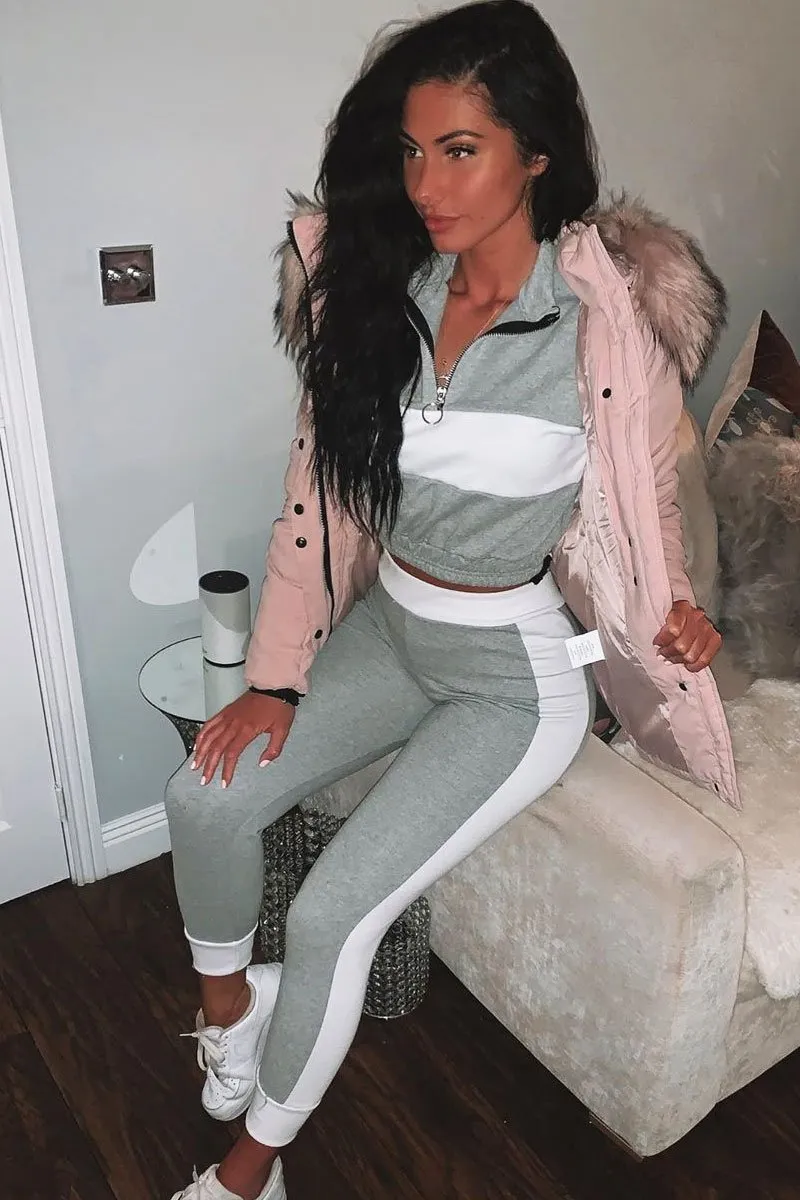 Grey White Stripe Cuff Bottom Tracksuit Co-ord - Nadie