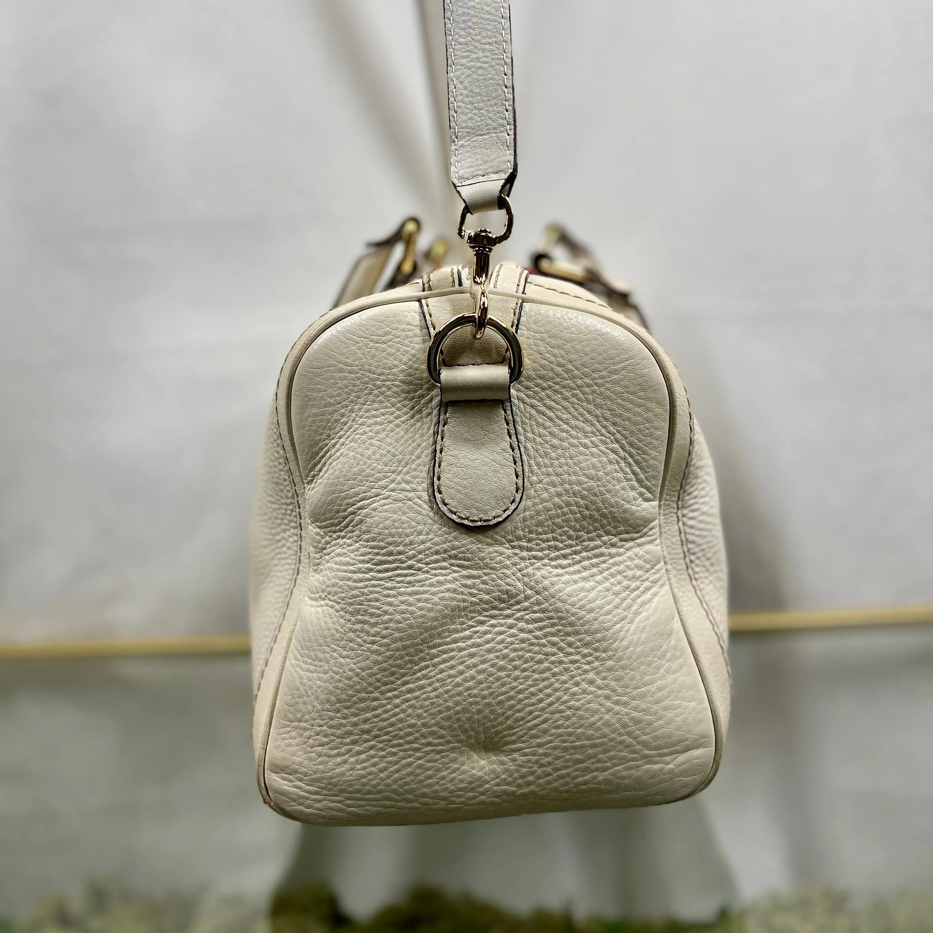 GUCCI Boston Medium White Calfskin Vintage Web Two Way Satchel Bag