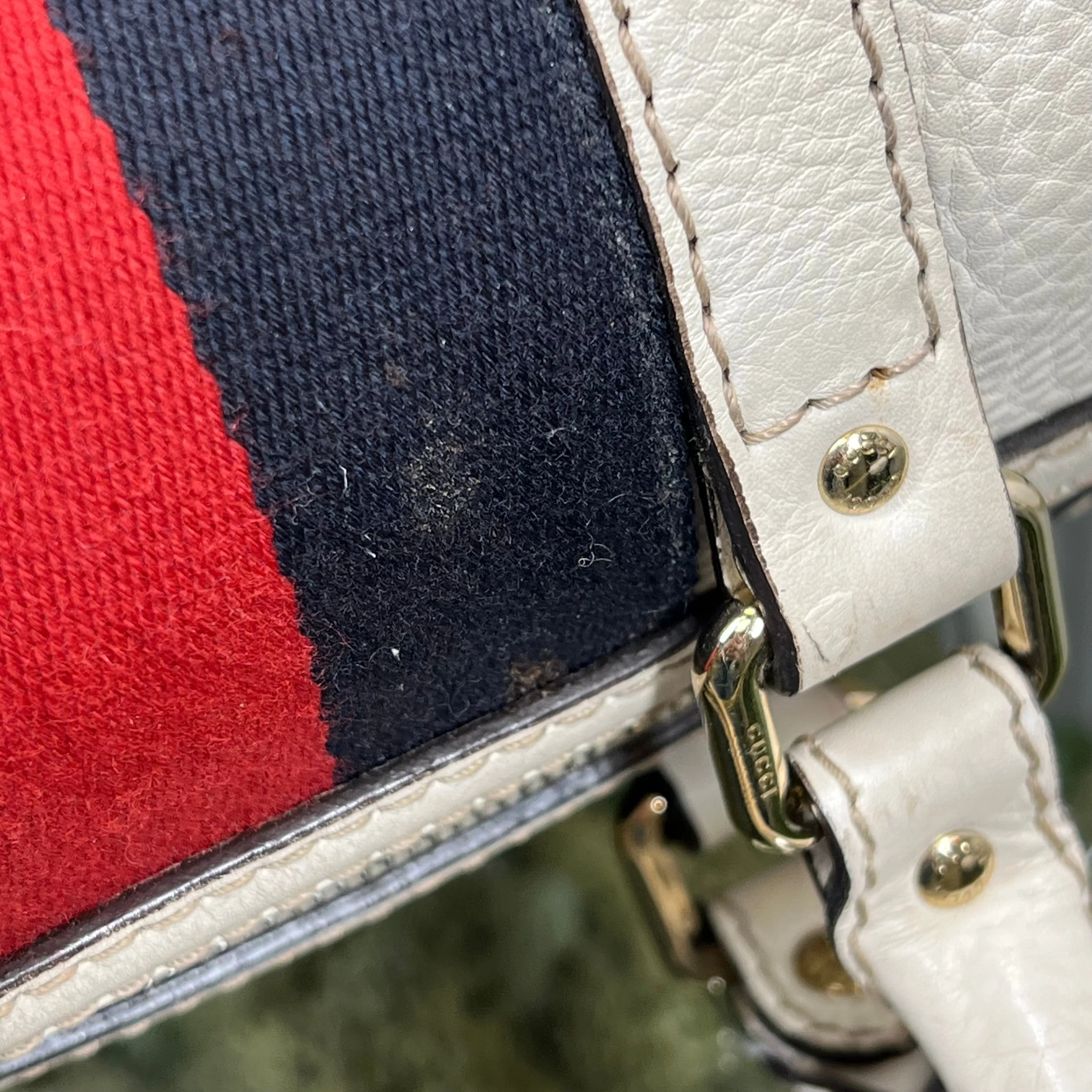 GUCCI Boston Medium White Calfskin Vintage Web Two Way Satchel Bag