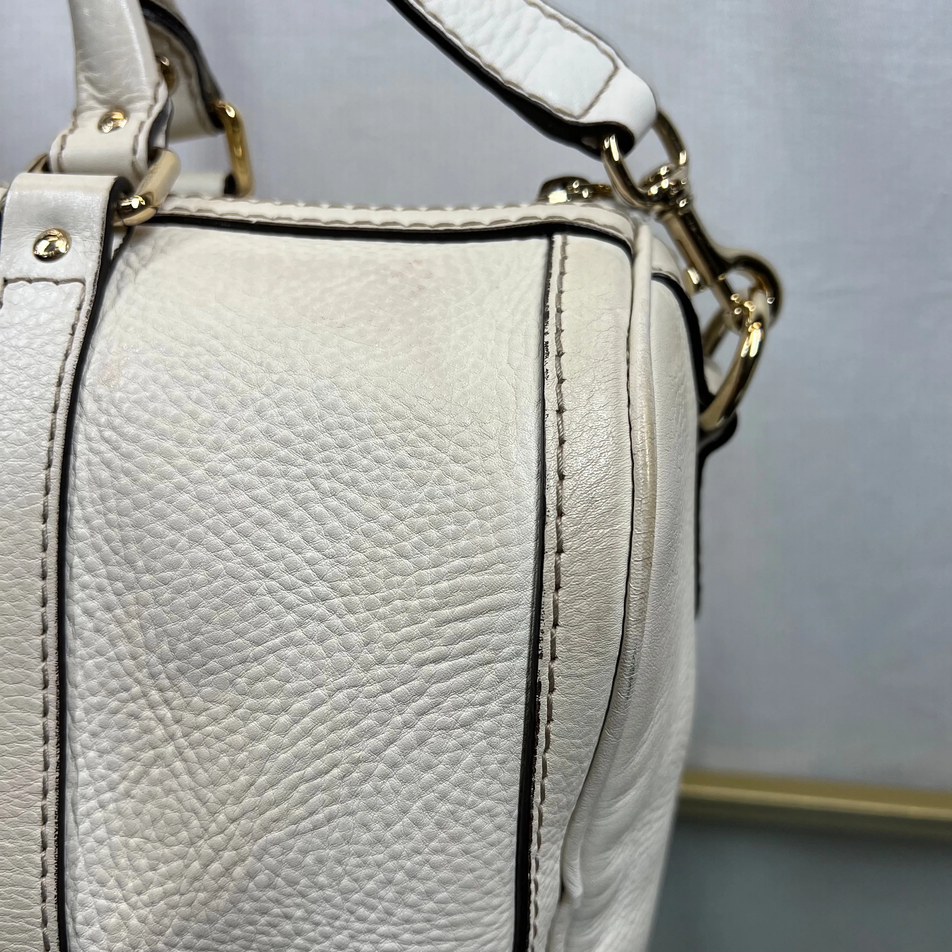 GUCCI Boston Medium White Calfskin Vintage Web Two Way Satchel Bag