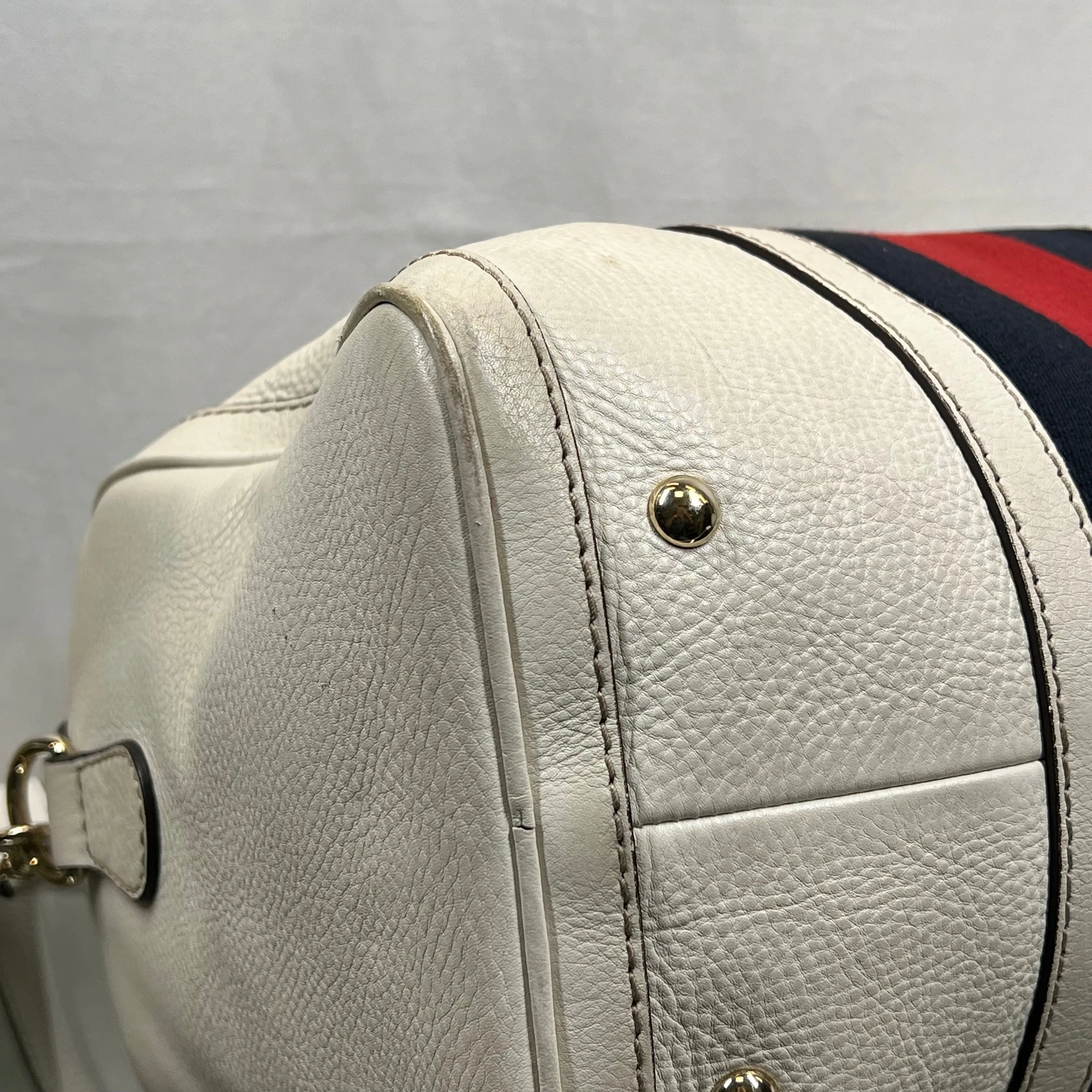 GUCCI Boston Medium White Calfskin Vintage Web Two Way Satchel Bag