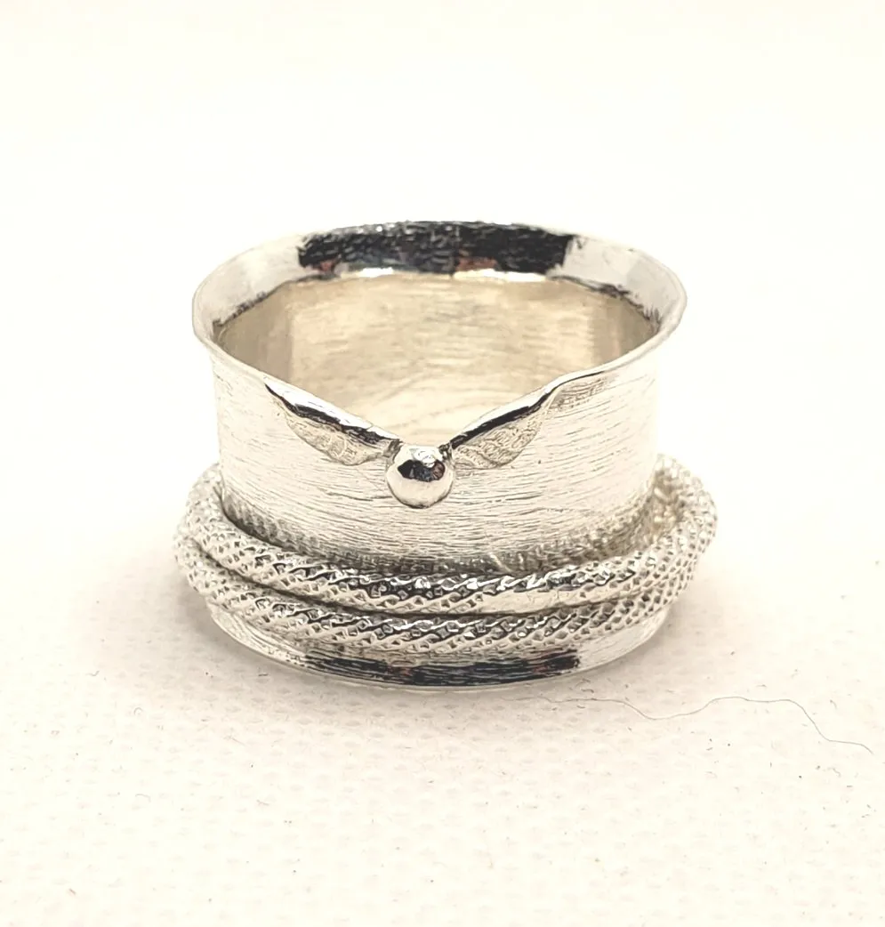 Handcrafted .925 Sterling Silver Spinner Ring with Diamond-Cut Spinners | Statement Boho Jewelry