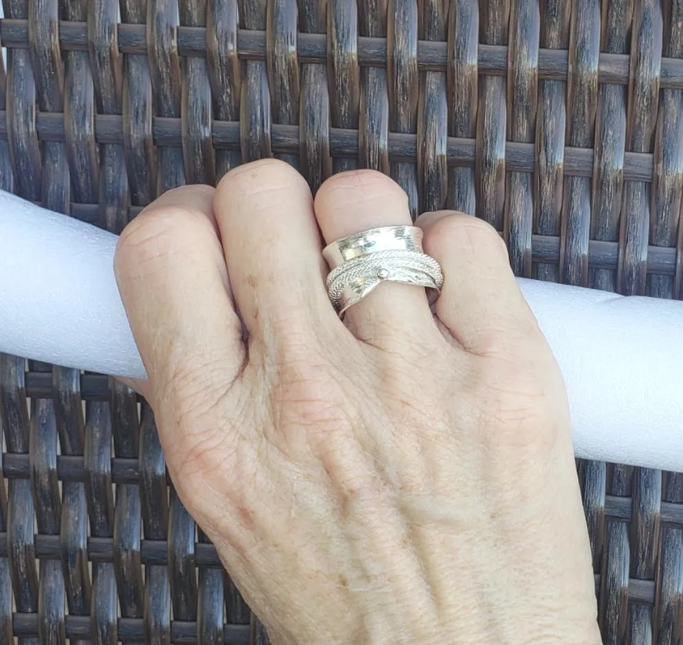 Handcrafted .925 Sterling Silver Spinner Ring with Diamond-Cut Spinners | Statement Boho Jewelry