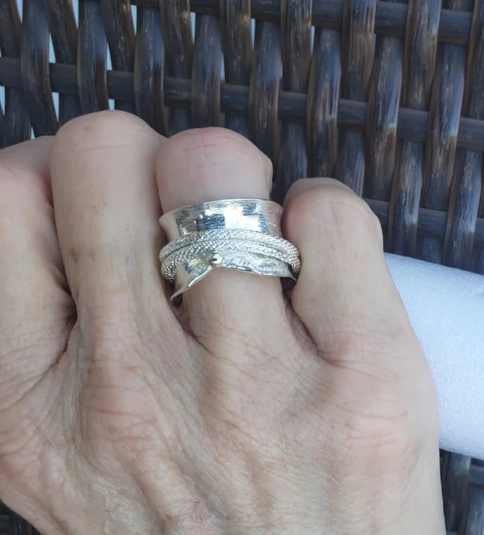 Handcrafted .925 Sterling Silver Spinner Ring with Diamond-Cut Spinners | Statement Boho Jewelry