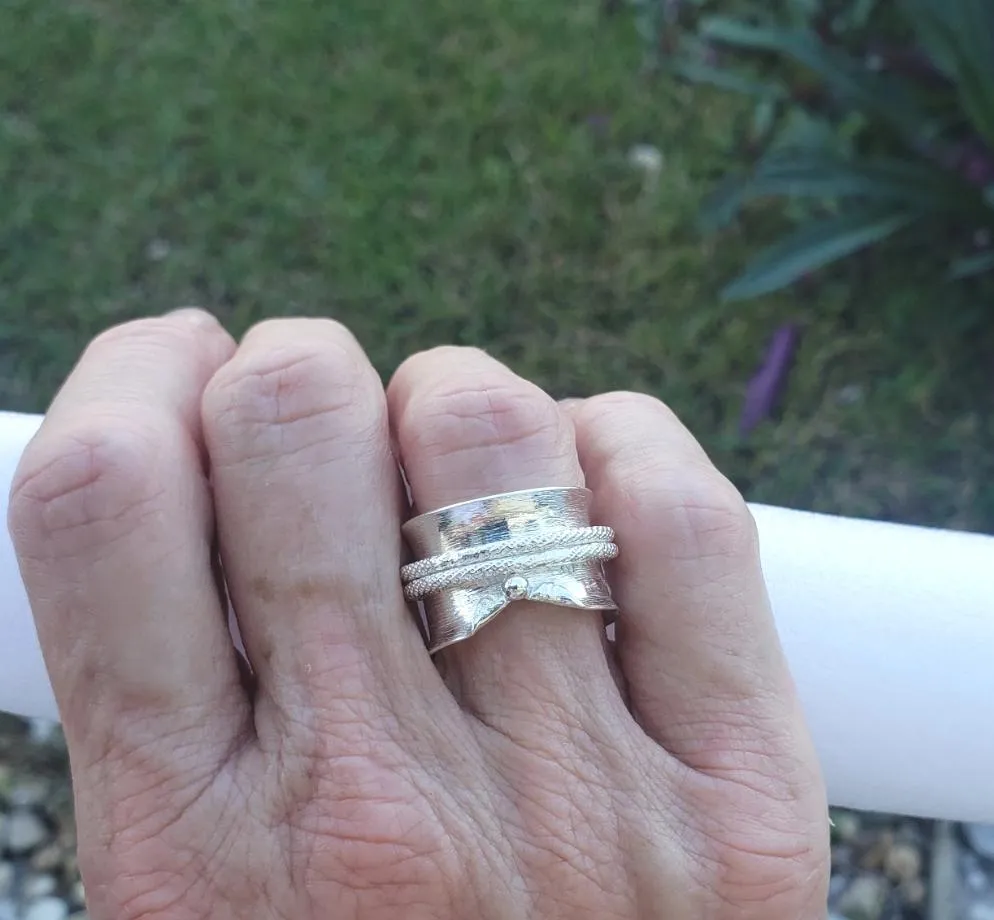 Handcrafted .925 Sterling Silver Spinner Ring with Diamond-Cut Spinners | Statement Boho Jewelry