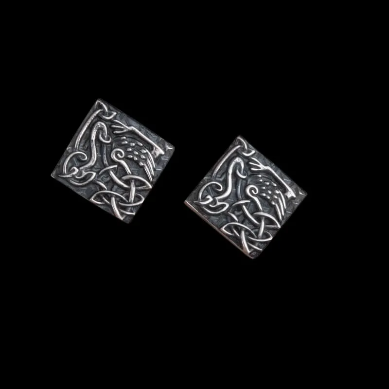 Handcrafted Unique Norse Ornament Square v4 Sterling Silver Cufflinks