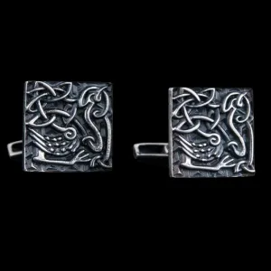 Handcrafted Unique Norse Ornament Square v4 Sterling Silver Cufflinks