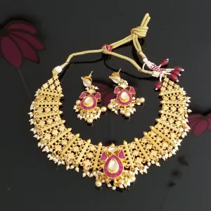 Hard Gold Plated Kundan Necklace Set 1725