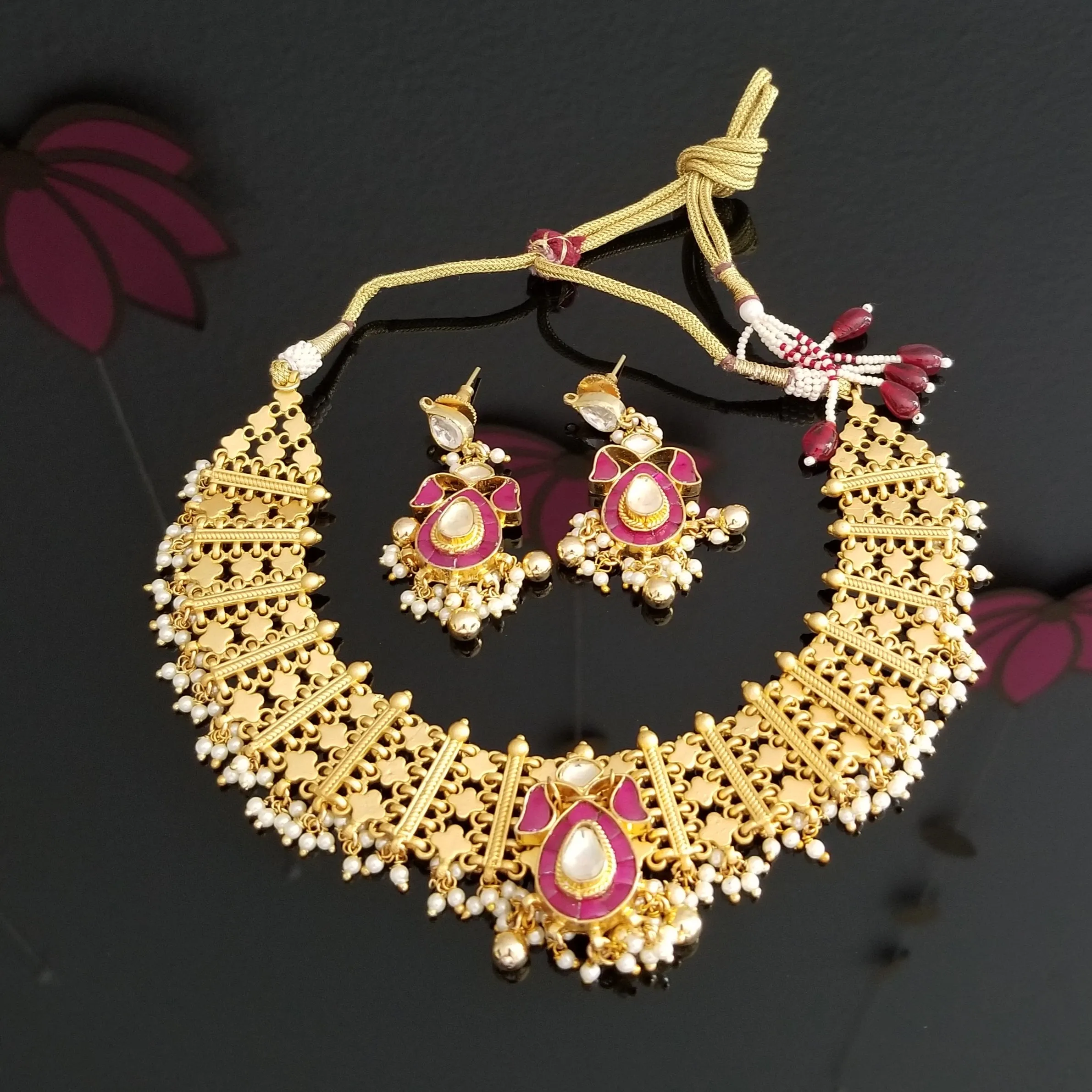 Hard Gold Plated Kundan Necklace Set 1725