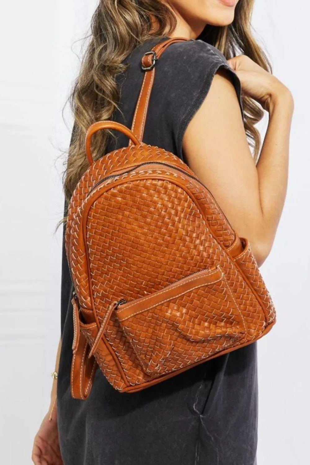 Hazel Blues® | Certainly Chic Faux Leather Woven Backpack