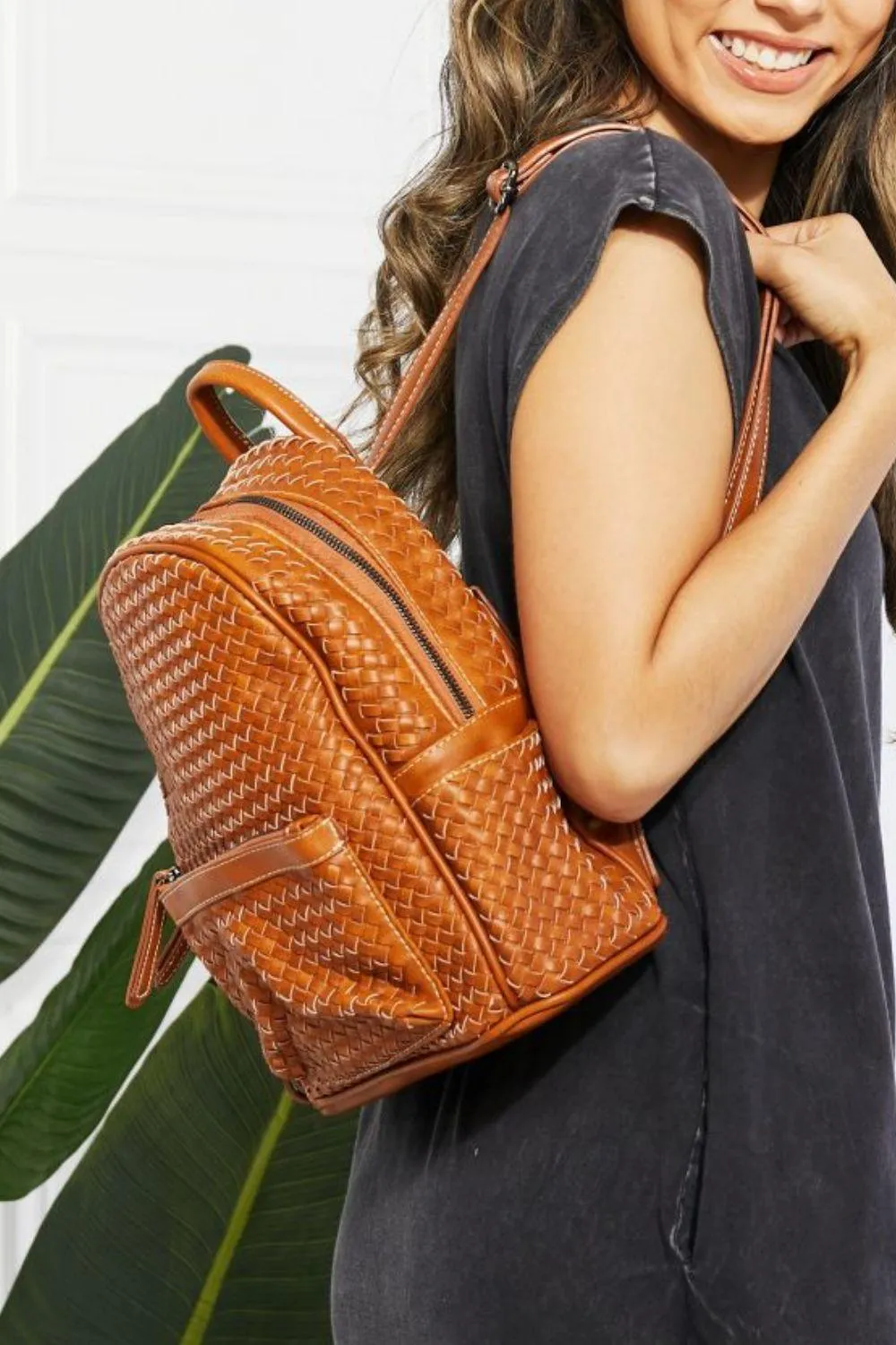 Hazel Blues® | Certainly Chic Faux Leather Woven Backpack