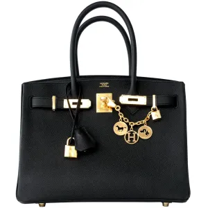 Hermes Black 30cm Birkin Epsom Gold Hardware GHW Satchel Bag Sophisticated