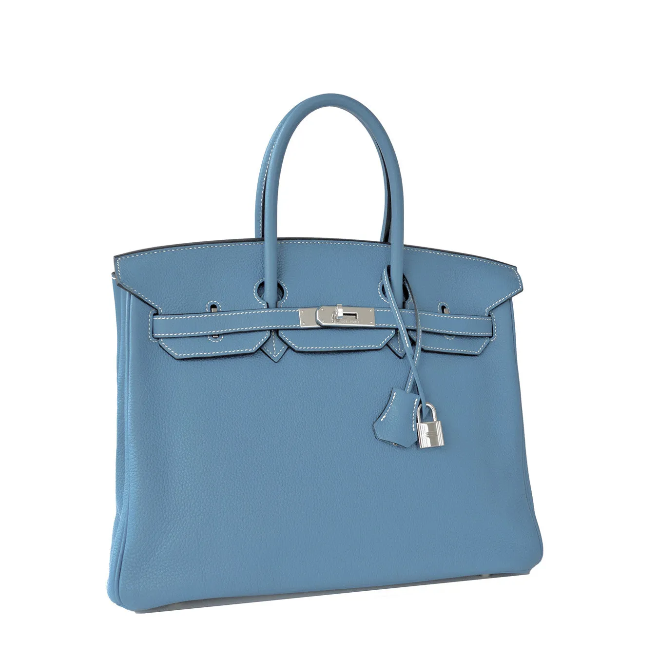 Hermes Blue Jean 35cm Birkin Leather Palladium Tote Satchel Chic and Sporty