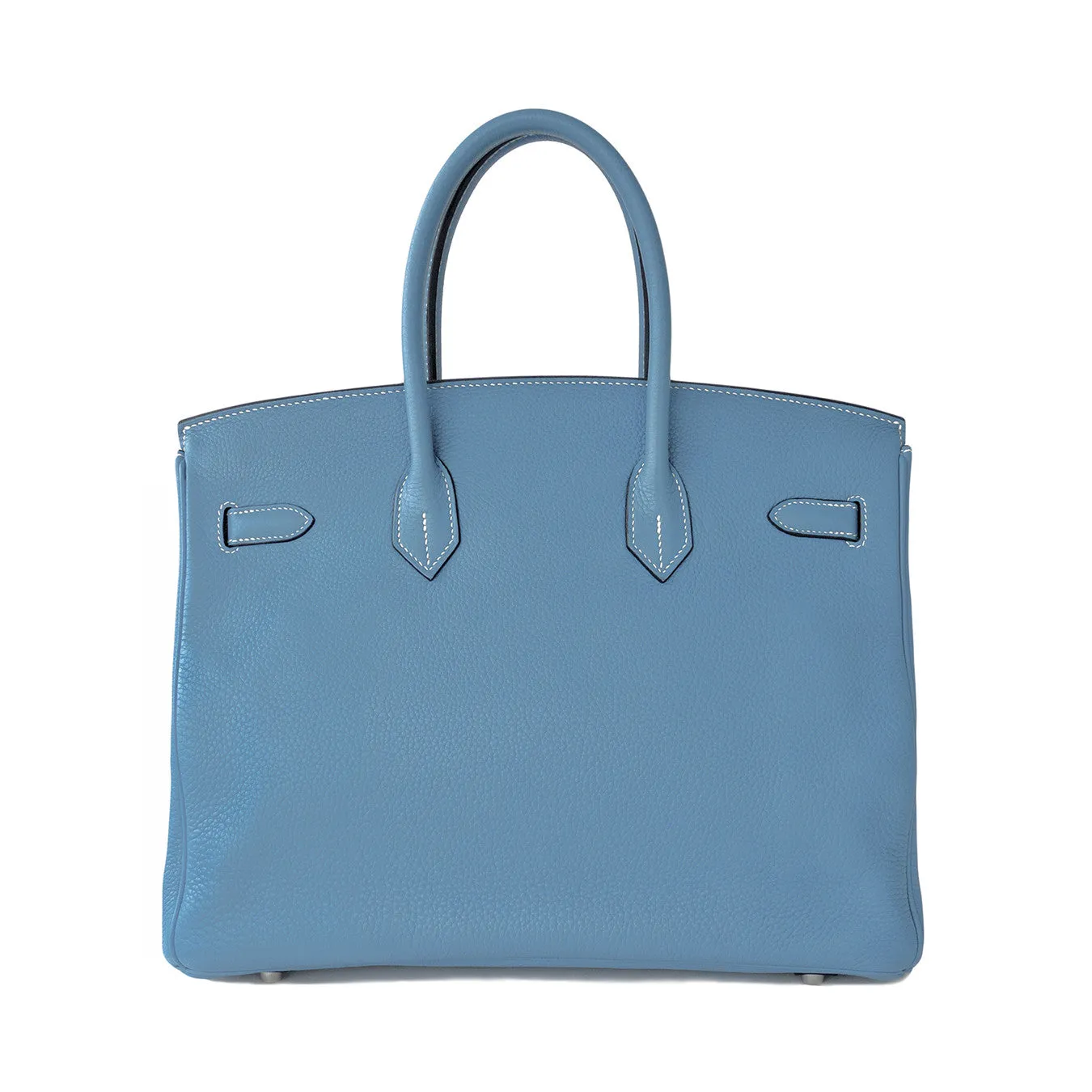 Hermes Blue Jean 35cm Birkin Leather Palladium Tote Satchel Chic and Sporty